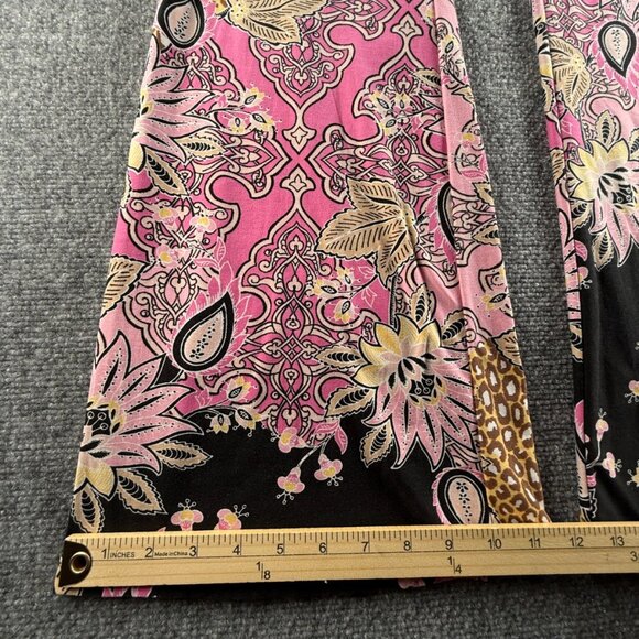 Bohemian Pink Black Paisley Floral Colorful Pants Women Soft Pull On Stretch XL - Picture 8 of 16